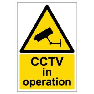 V Safety Warning Cctv In Operation Sign - Portrait - 200mm x 300mm - Self Adhesive Vinyl, Black/Yellow