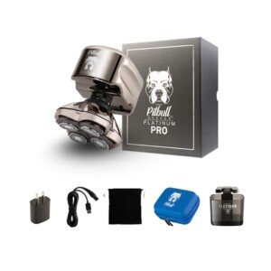 Skull Shaver Pitbull Platinum Pro - Electric Razor for Men - Cordless, Rechargeable, Wet/Dry, Ergonomic for Bald Head Shaving - with Rinse Stand & Travel Case