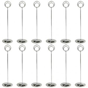 HOHIYA 12 Pcs Table Number Holder Stands 12 Inch Stainless Steel Place Card Photo Holder Clips Heavy Base Wedding Table Numbers for Restaurants Cafes Banquets Chrome Silver Made in Taiwan
