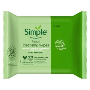 Simple Kind to Skin - Facial Wipes for sensitive skin with Glycerin, Vitamin E,and Vitamin B5 -25 Count (Pack of 6)