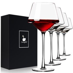 Red Wine Glasses Set of 4, 460ml Elegant Long Stem Wine Glasses in Gift Box, Premium Glassware for Wedding, Anniversary, Birthday Gifts