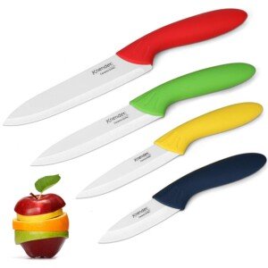 Ceramic Knife Set,4 Piece Ultra Sharp Professional Kitchen Chef Knives with Stain Resistant,Knife Set Multi-Color Handles with Sheath Covers Used for Cooking Vegetable Fruit and Bread