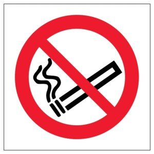 V Safety 57017AE-S No Smoking Logo Prohibition Sign - Square - 80mm x 80mm - Self Adhesive Vinyl, Black/Red