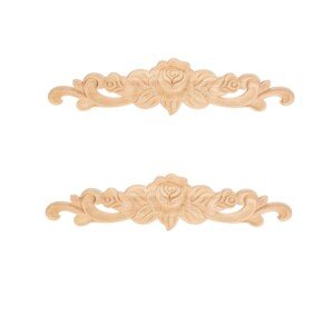 MUXSAM Wood Carved Long Onlay Applique Unpainted Rose Flower Door Home Decor European Style (2pcs-30 * 7cm)