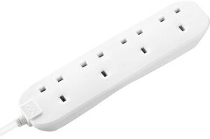 Masterplug Four Socket Extension Lead, 3 Metre Cable, Unswitched, 4-Way Plug Extension Cable, Power Strip, Basic Power, White, 13A, 4G, 3m, BFG3N
