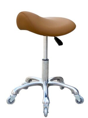 Professional Saddle Stool with Wheels Ergonomic Swivel Height Adjustable for Clinic Dentist Beauty Salon Tattoo Office (Camel)
