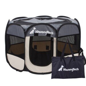 XianghuangTechnology Soft Fabric Portable Foldable Pet Dog Cat Puppy Playpen, Indoor/Outdoor use Pet Kennel Cage D31 x H23 (Grey)