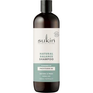 Sukin Natural Balance Shampoo 500ml - maintains naturally balanced hair - with an infusion of baobab, burdock & nettle extracts; cruelty free & vegan friendly.
