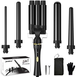 janelove Hair Curler 5 in 1 Curling Wand Set with 3 Barrel Hair Waver and 4 Interchangeable Ceramic Curling Iron 10-32mm for Long Medium Short Hair