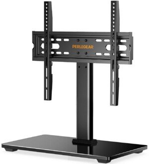 Perlegear Universal TV Stand for 32-60 Inch TVs up to 40 KG(88 lbs), Height Adjustable Table Top Tv Stands, TV Mount Stand with Tempered Glass Base & Cable Management, Max VESA 400x400mm