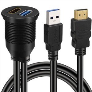 USB 3.0 & HD to HD + USB3.0 AUX Extension Dash Panel Waterproof Car Flush Mount Cable For Car Boat and Motorcycle - 3ft