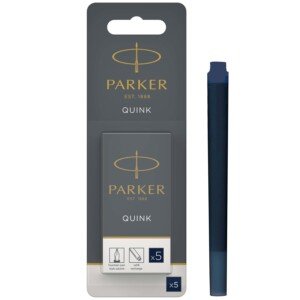 Parker Fountain Pen Ink Refill Cartridges | Long | Blue-Black QUINK Ink | 5 Count (Blister)