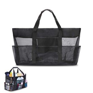 Mesh Large Black Beach Tote - 70 x 18 x 37 cm Folding Shoulder Bag for Women, Family Holiday, Picnic, Swimming Pool, Kids Sand Toys Organiser, Grocery Storage