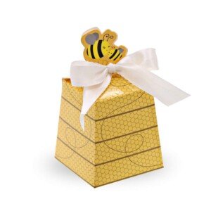 SumDirect 50Pcs Paper Beehive gift Box Baby Favors Candy Boxes with White Satin Ribbons, for Baby Shower Birthday Decorations (Yellow)