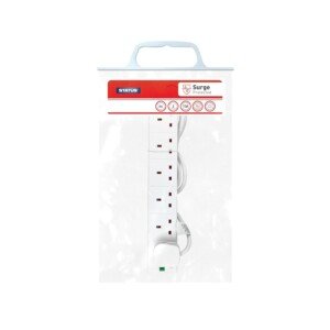 STATUS Surge-Protected 6 Socket Extension Lead, 2m Cable with Neon Power Indicator, 13A 3120W Rated Multi-Plug Strip for Home, Office or Gaming, White (6WSSP2MCP20)