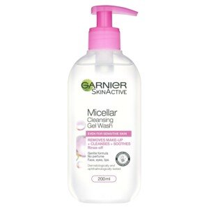 Garnier Micellar Gel Face Wash For Sensitive Skin 200ml, Gentle Face Cleanser & Makeup Remover, Recognised By The British Skin Foundation, Rinse-Off, Non-Drying & Fragrance Free Formula
