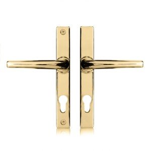 XFORT Uros Polished Brass (PZ 70mm, Screw Hole Distance 180mm, Overall 205mm) Zamak Ferco Door Handle Replacement, UPVC Front Door Handle Compatible with GU Ferco Locking System