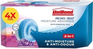 UniBond AERO 360° Moisture Absorber Lavender Refill Tab, aromatherapy, ultra-absorbent and odour-neutralising, for AERO 360° Dehumidifier, Condensation Absorbers, 4 Pack (4 x 450g)