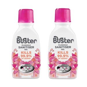Buster Plughole Sanitiser Gel (Berry - Pack of 2 x 300ml) Fast-Acting Sink and Drain Cleaner for Bad Smells and Stains, Kills 99.9% Germs on Drains & Stainless Steel Sinks, Fresh Scent - Made in UK