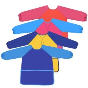 4 Pack Kids Aprons for Painting, Kids Art Aprons, Children Craft Apron with Pockets & Long Sleeve, Waterproof Toddler Painting Smocks for Age 3-7 Years Boys & Girls Cooking Baking