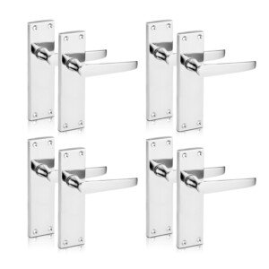 XFORT Polished Chrome Lever Latch Door Handle - Victorian Flat Door Handle Sets - Ideal for Internal Door Handles, 4 Pairs