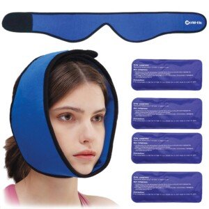 Wisdom Teeth Ice Pack Wrap for Pain & TMJ Relief, Reusable Jaw Ice Pack, Adjustable Hot Cold Compress with 4 Gel Ice Packs for Face, Chin, Head Surgery Recovery