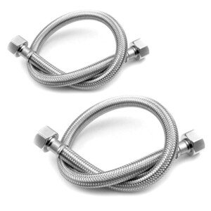 Pair of Flexible Pipes for Bathroom/Kitchen/Toilet Taps British Standard Pipe 1/2" x 1/2" BSP Fitting 500mm Long