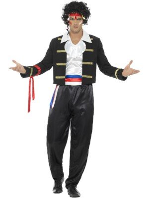 Smiffys 80s New Romantic Costume, Black with Jacket, Trousers, Mock Shirt & Headband, 1980's Fancy Dress, 1980s Dress Up Costumes