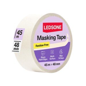 White Multi Surface Painters Masking Tape Painting Decorating DIY Projects Indoor Outdoor Easy Tear No Paint Bleed Sharp Lines Clean Removal Strong Adhesive Painters 48mm X 45m Crepe Paper Roll