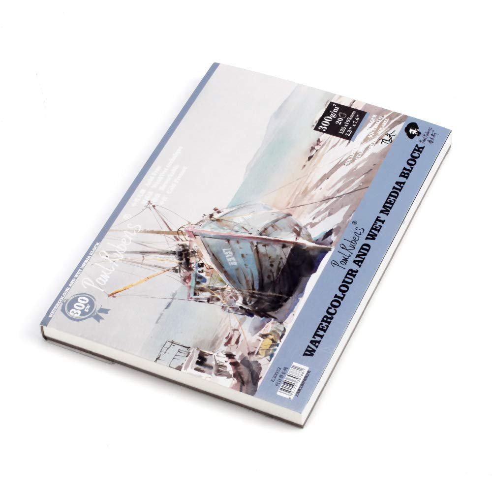 Paul Rubens Watercolour Paper Block, 140lb/300gsm Artist Quality Watercolor Paper Pad Acid Free Cold Pressed, 50% Cotton Rag, Sized 7.6 x 5.3 Inches, 20 Sheets