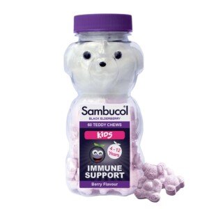 Sambucol Natural Black Elderberry Kids Chewable Teddies| Vitamin C | Immune Support Supplement | 60 tablets