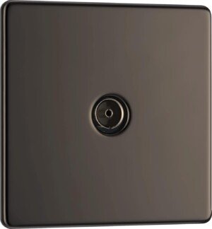 BG Electrical FBN60-01 Screwless Flat Plate Single Co-Axial Socket, Black Nickel
