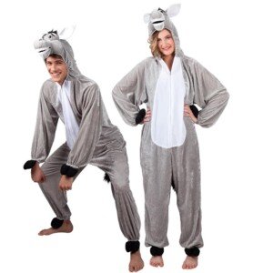 Boland - Adult donkey costume, plush hooded jumpsuit, animal print, front zipper, farm, farmer, carnival, theme party