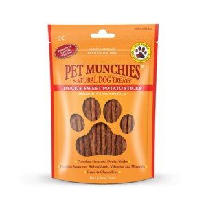Pet Munchies Duck and Sweet Potato Dog Treats, Healthy Grain Free Dental Sticks with Natural Real Meat 90g