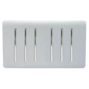 Trendi 6 Gang 2 way 240V Screwless Raised Front Twin Plate Plastic Artistic Modern Glossy 10 Amp Chrome Rocker Electrical Wall Light Switch Platinum Silver - ART-SS66SI