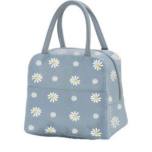 Insulated Lunch Bag, Portable Thermal Lunch Bags Cooler Bag Daisy Pattern Lunch Box Organizer Tote Bag for Women Adults Kids Girls Work School Picnic Camping Travel (Grey Blue)