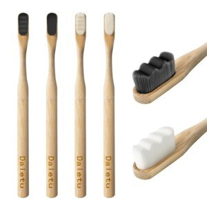 Bamboo Nano Toothbrushes for Sensitive Gums, 20000 Extra Soft Bristle Toothbrushes for Adults, Eco-Friendly, Natural Wooden Organic Micro Soft Bamboo Toothbrush - 4 Pack