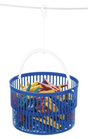 WENKO 3716010100 Peg basket set - with 30 pegs, Polypropylene, 19 x 9 x 19 cm, Blue