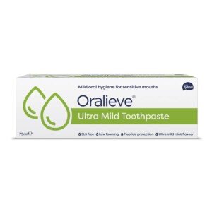 Oralieve Ultra Mild Toothpaste (1 x 75ml), SLS-Free Formula for Sore, Dry, Sensitive Mouths with Fluoride & Xylitol – Genuine Oralieve Toothpaste