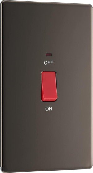 BG Electrical Large Cooker Control Switch Unit with LED Power Indicator, Double Plate, Double Pole, Screwless Front Plate, Premium Flatplate, Black Nickel, 45A, FBN72