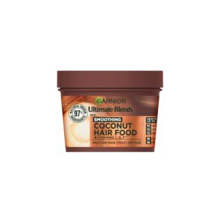 Garnier Hair Food 3-in-1 Hair Treatment Mask, Smooths and Nourishes, For Frizzy & Curly Hair, No Silicones, Vegan Formula, Coconut and Macadamia, Ultimate Blends, 400ml