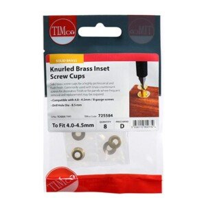 TIMCO Knurled Brass Inset Screw Cup - To fit 4.0, 4.2, 4.5 Screw