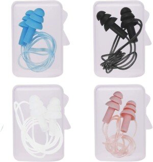4 Pairs Silicone Ear Plugs Hearing Safety Protection - Corded Earplugs with String Waterproof Noise Cancelling Ear Plugs for Sleep, Work, Concert, Swim, Travel