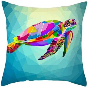Decorative Colourful Neon Sea Turtle Blue Scatter Cushion Cover | Living Room and Bedroom Decor | Unique Gift Idea for Animal Lovers | 45x45cm 18x18” | Rainbow Turtle