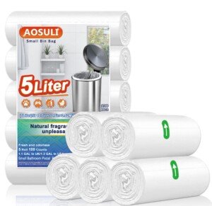 5Liter Bin Liners 100 Counts Small Bin Bags AOSULI 3-5L White Clear Trash/Garbage Bags for Office, Bathroom Pedal Bin,Bedroom Waste Bin,kitchen Food Waste andToilet Wastebasket
