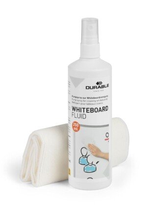Durable Streak-Free Whiteboard Cleaning Kit with Spray and Microfiber Cloth, White Board Cleaner, Eraser, Conditioner and Renovator, 250 ml Fluid
