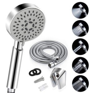 Bathroom 5 Function Handheld Shower Head with Extra Long Hose ( 2 meter , 78.75inches) and Shower Head Bracket Holder, Chrome