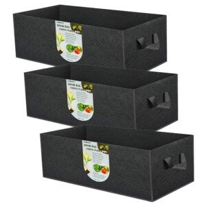 ANGELIOX 3-Pack Grow Bags 300GThickened Fabric Garden Bed Square Flower Plant Pot Containers for Potato Carrot Onion Taro Plant Growing Pots with Handles (503020CM