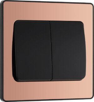 BG Electrical Double Wall Light Switch, Wide Rocker, 2 Way, Screwless Front Plate, Round Edges, Evolve, Polished Copper, 20A, 16AX, PCDCP42WB