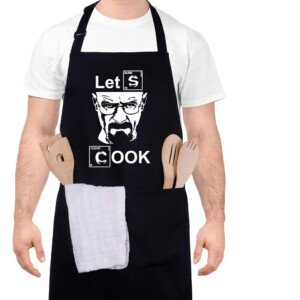 Men's Funny Letter Print Apron, Professional Waterproof Kitchen Apron with Double Pocket, Black